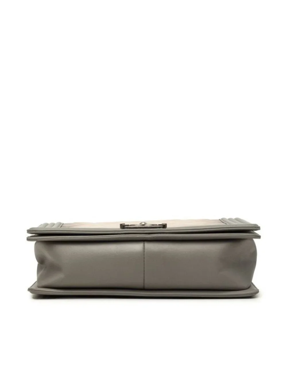 Chanel CC Logo Boy Quilted Chain Shoulder Bag Gray Beige Lambskin